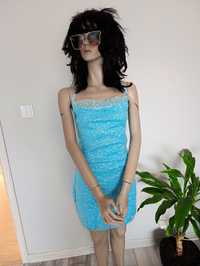 Przepiękna sukienka cekinowa błękitna impreza odkryte plecy