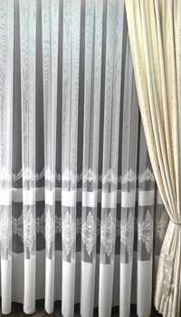 Красивая тюль лен турецька з вишивкою, гардины бамбук, занавеска штори