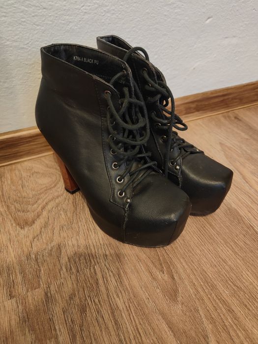 Skórzane botki na szpilce czarne Lity do tańca high heels pole dance