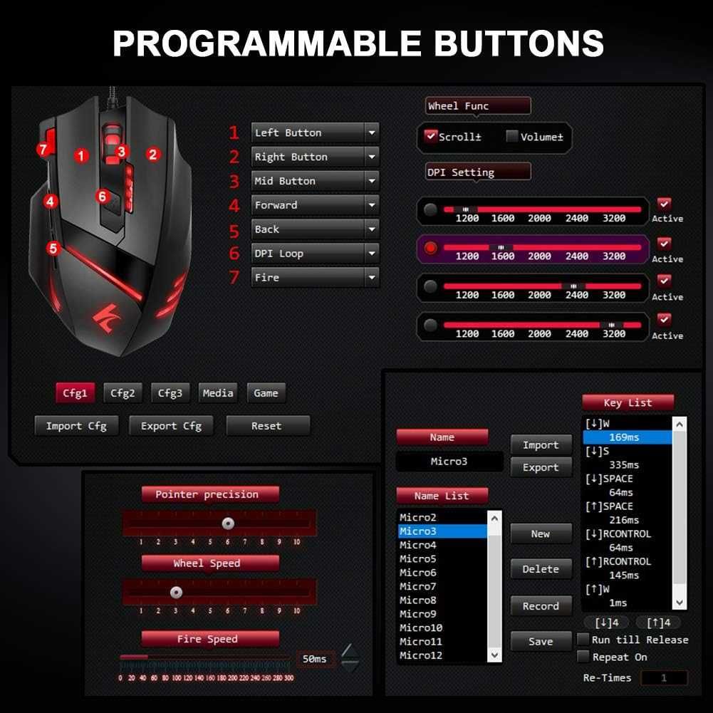 Mysz do gier Hcman Przewodowa, programowalna 7 przycisków