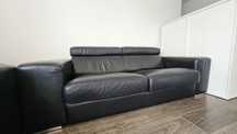 Zestaw sofa z funkcją spania fotel pufa czarna skóra