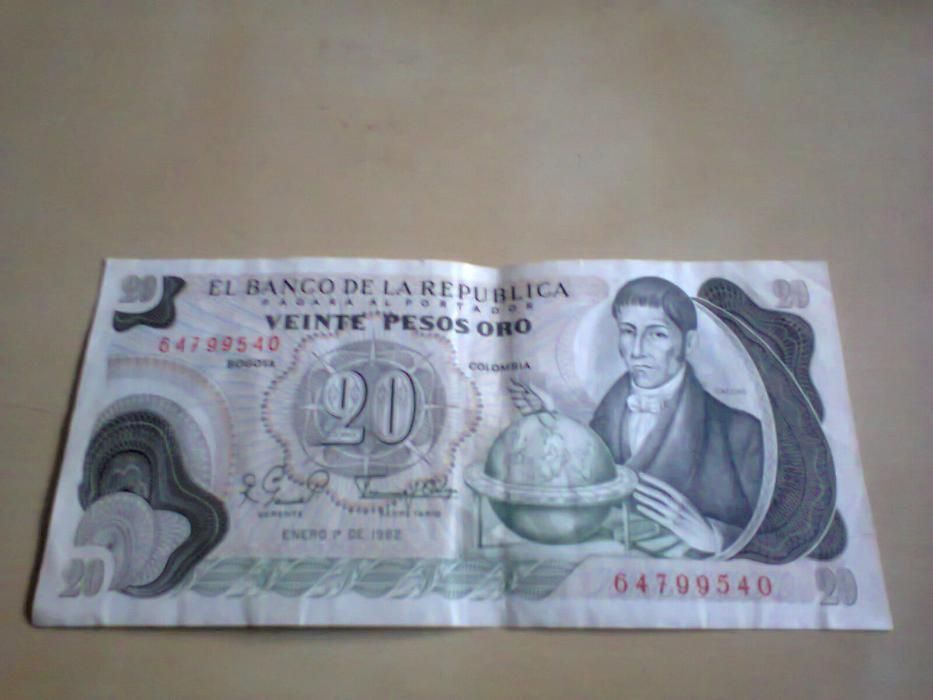 Nota de 20 Pesos de Ouro de 1982(Colômbia)