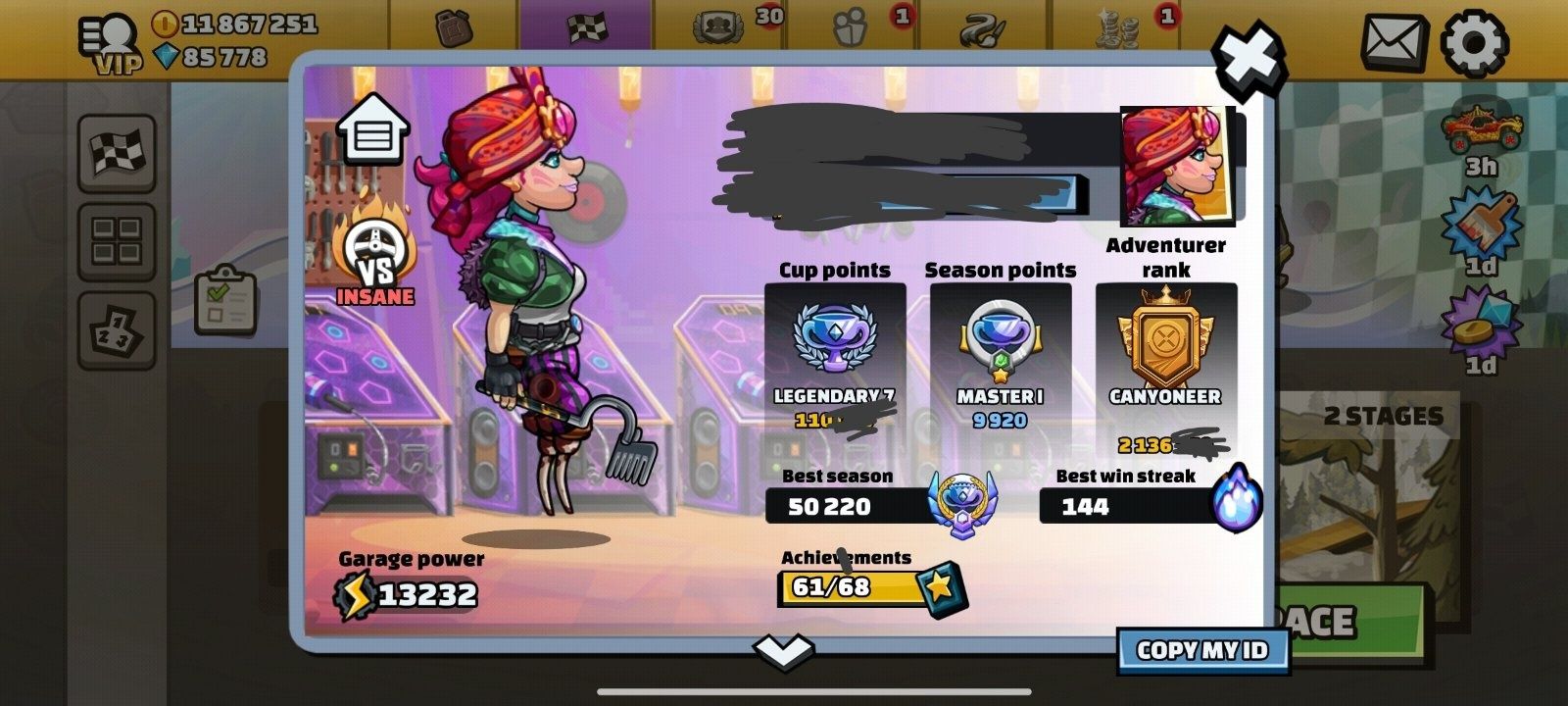 Продам акаунт у грі hill climb racing 2.