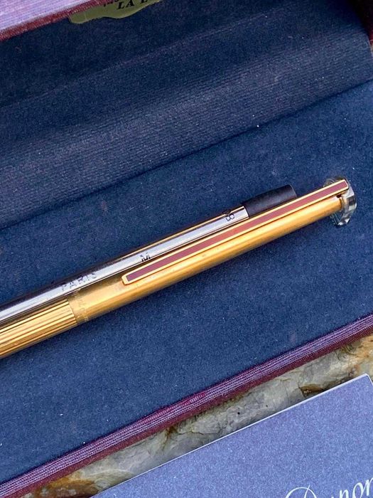 Caneta ST Dupont Esferográfica Em Prata Sólida 925 Banhada a Ouro