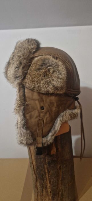 Czapka futrzana Pilotka z szarego królika