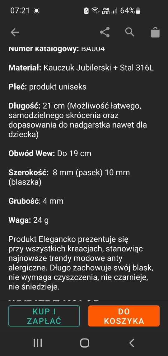 Bransoletka kałczukowa +stał nierdzewna