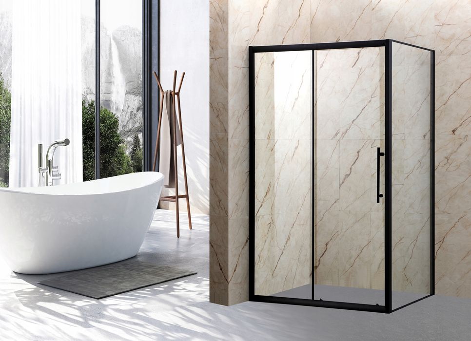 Kabina Prysznicowa 100x80 Czarna Przesuwna + Brodzik 14 cm + Syfon