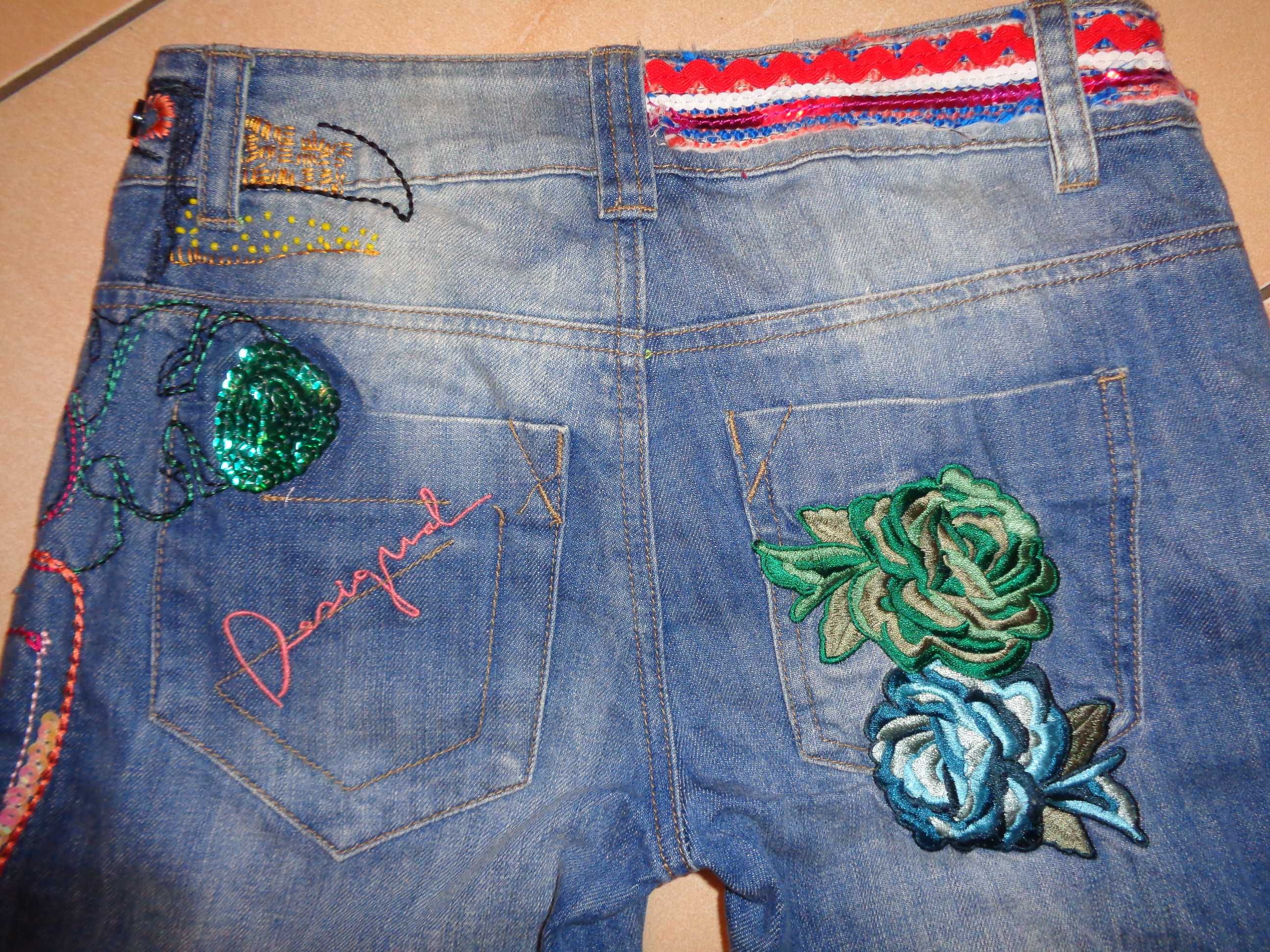 DESIGUAL jeansowe spodenki szorty hafty idealny stan SIZE 24