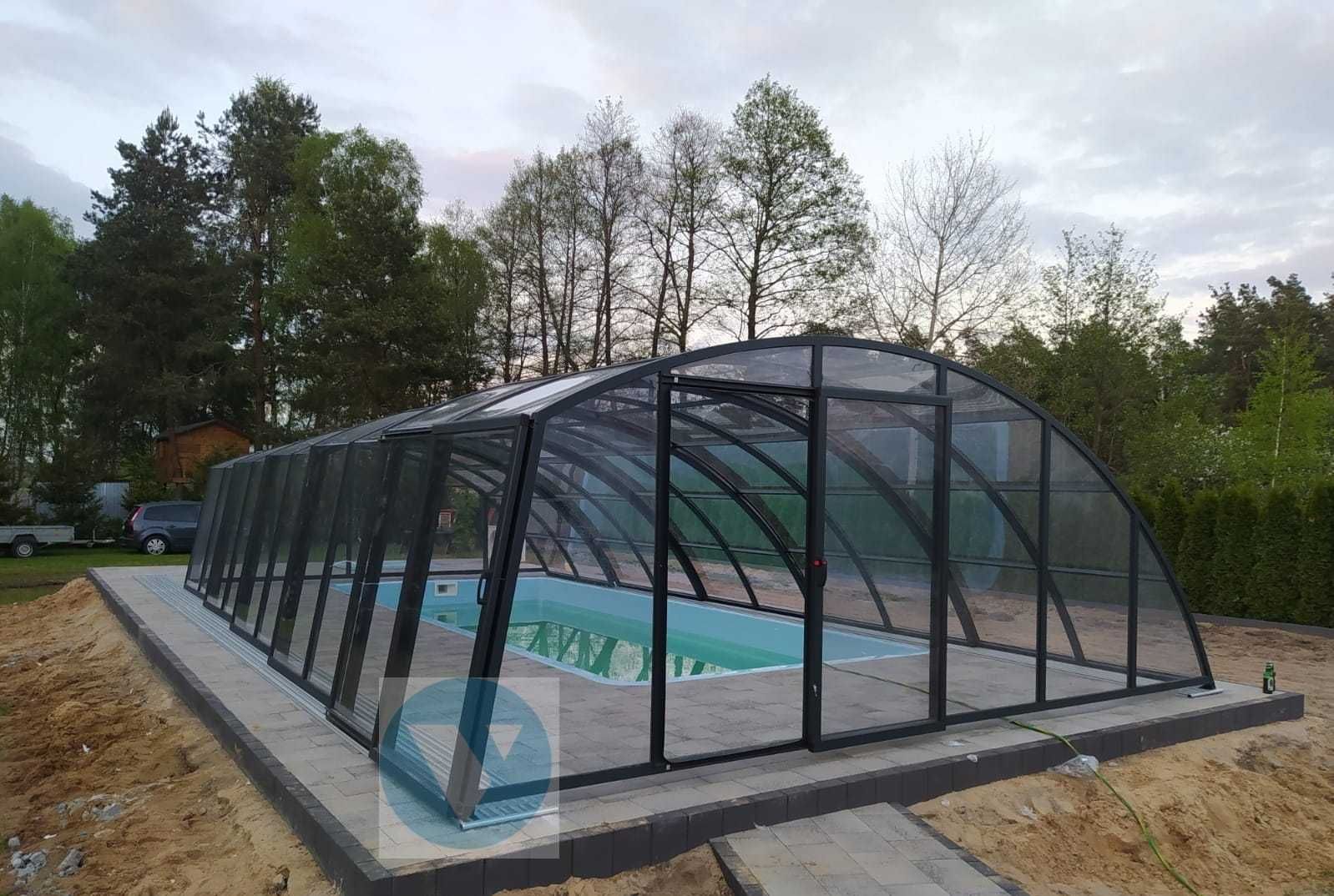 Wysokie zadaszenie na basen OPTIMA I 12,70 x 5,20 x 2,40 antracyt