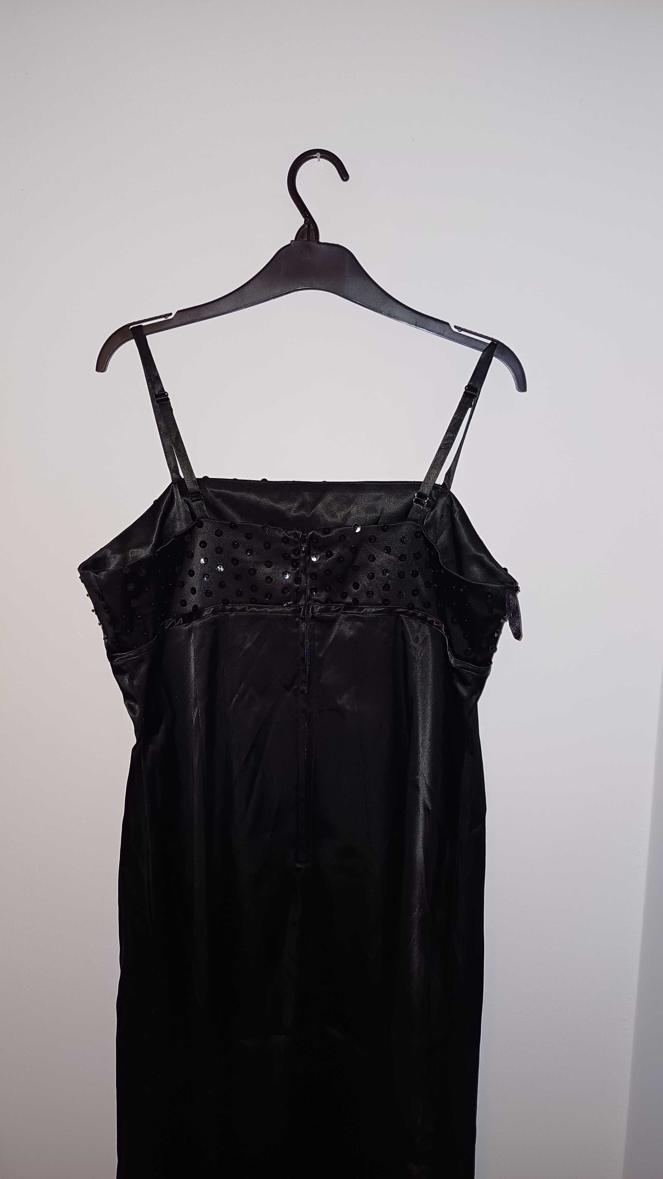 Klasyczna sukienka wieczorowa z cekinami czarna rozmiar 42