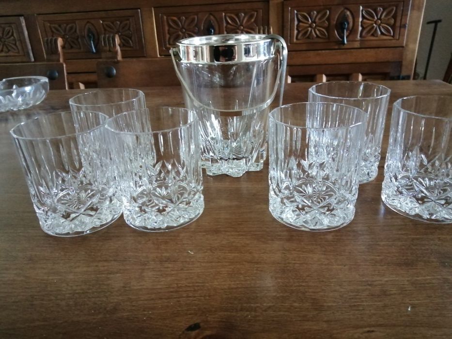 12 copos e balde de gelo cristal whisky