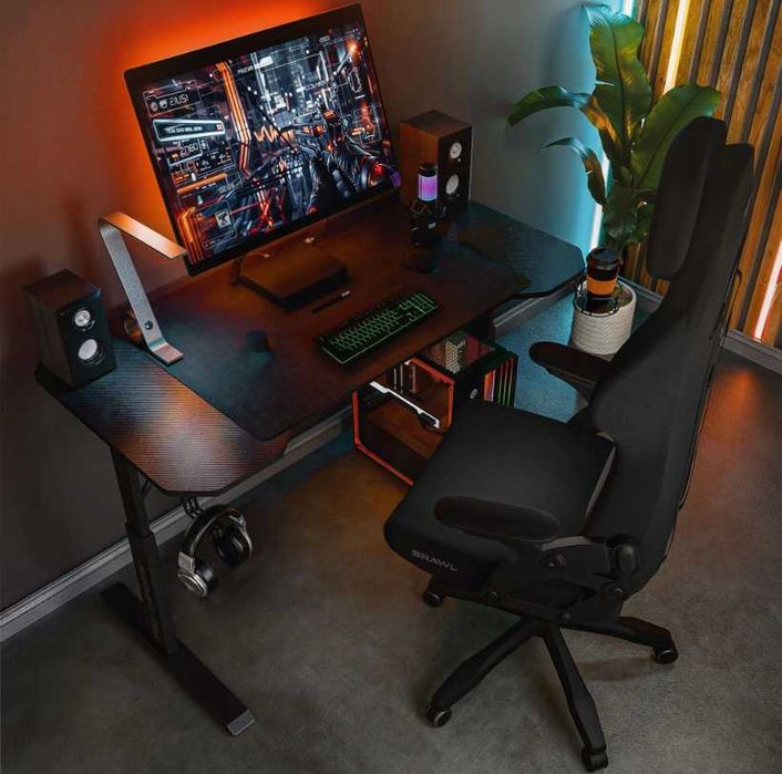 Regulowane Biurko Gamingowe 120x60cm e-sports Czarne Dla Gracza OKAZJA