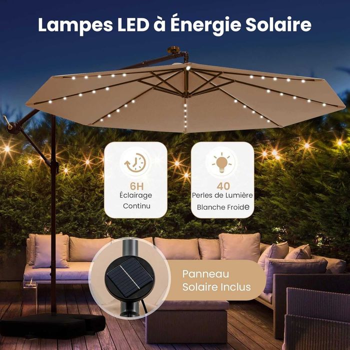 Parasol ogrodowy 300 cm z oświetleniem LED, regulacją kąta