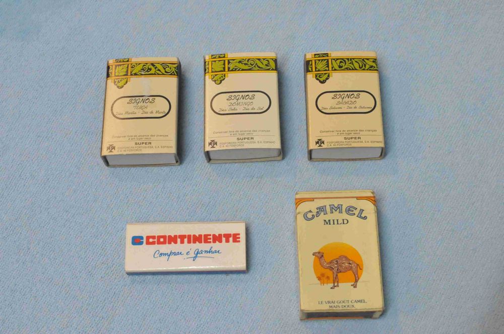 Vintage –  5 caixas de fósforos Quinas – Camel, Continente, etc