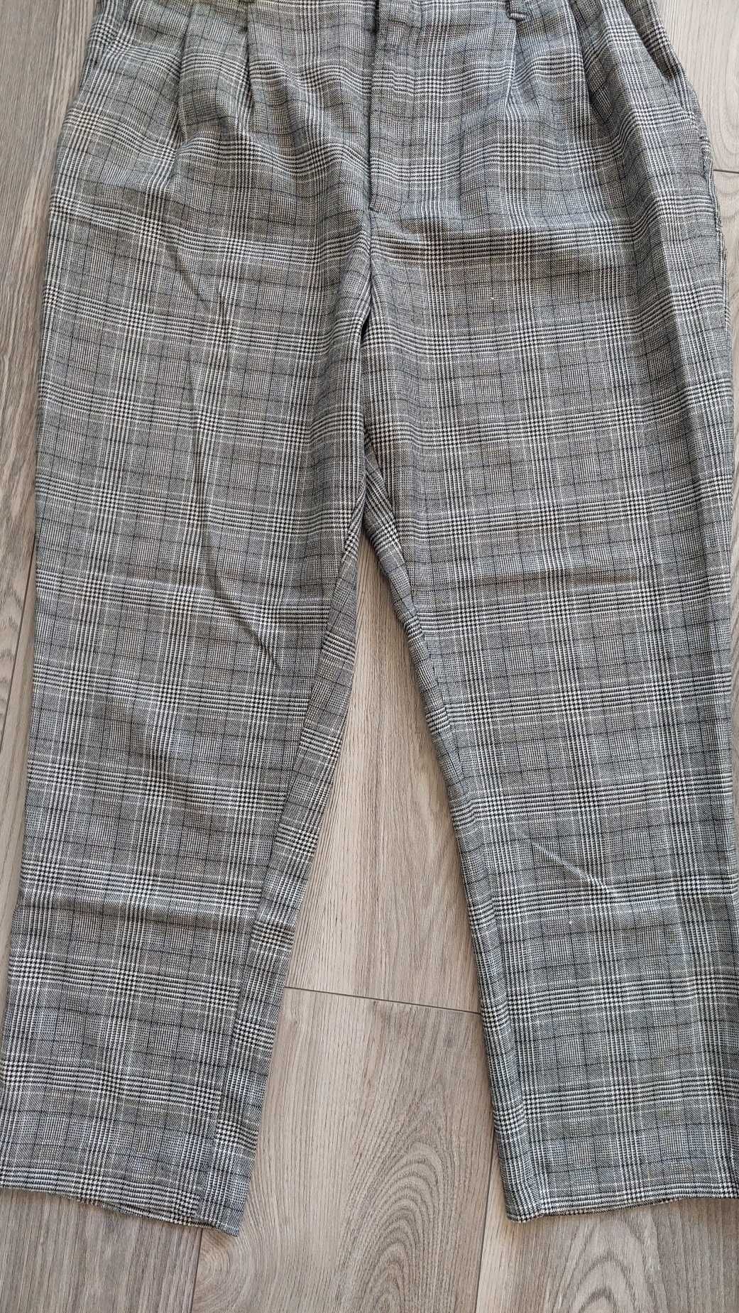 H&M spodnie paper bag krata wełna wiskoza 40