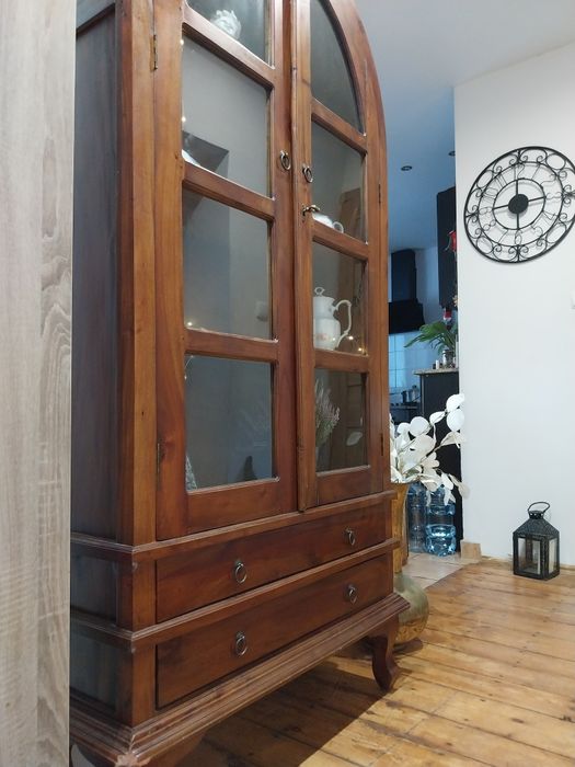 Retro witryna drewniana z drzewa egzotycznego serwantka barek gablota