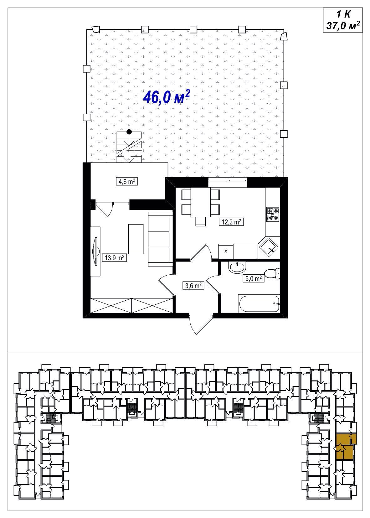 1-кімнатна 37м2 з двориком, готовий будинок -ЖК  Амстердам Клубний