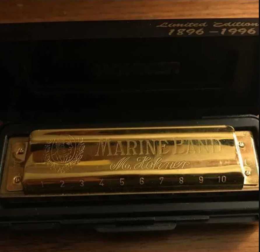 Vintage Hohner Harmonica Gold Toned Marine Band Edição Limitada