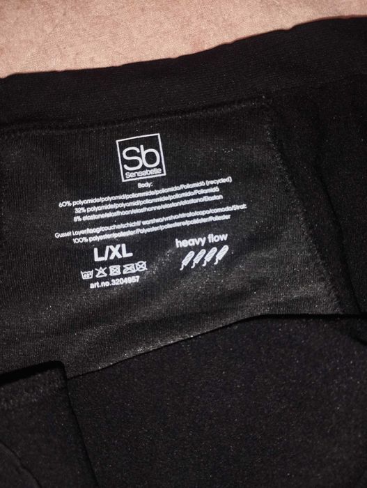 Sensabelle czarne majtki menstruacyjne L/XL nowe chłonne bezszwowe