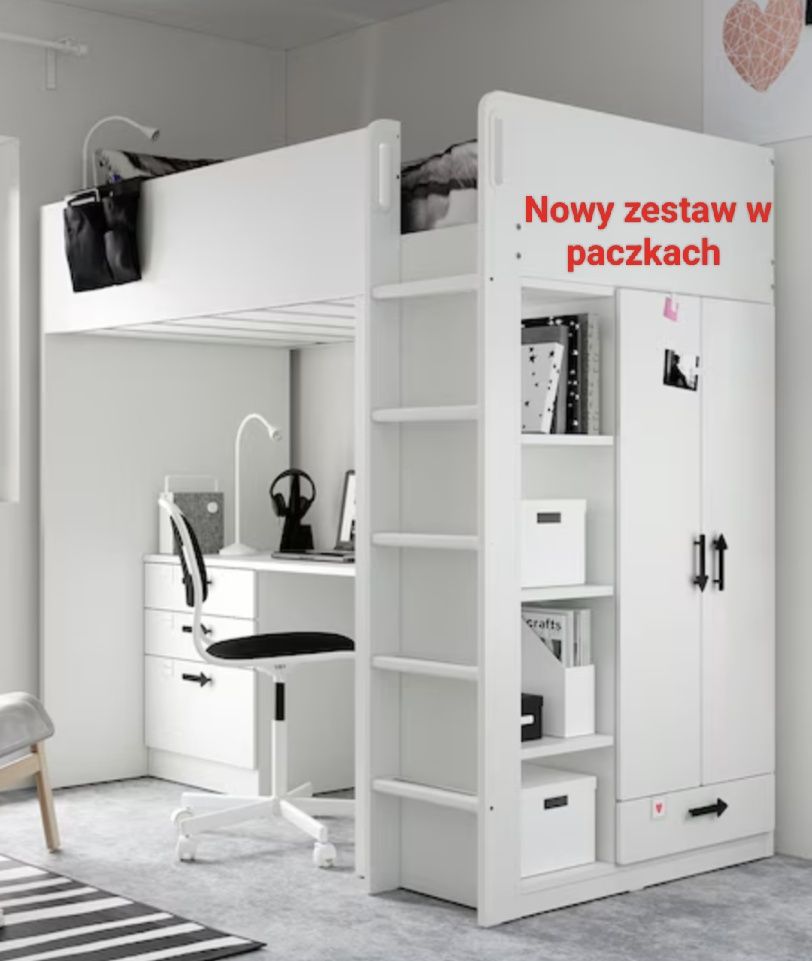 Nowe, zapakowane Łóżko piętrowe z biurkiem i szafą Ikea  smastad