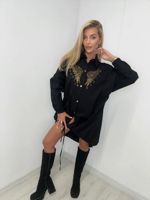 Piękna koszula z cyrkoniami złote skrzydła logo paparazzi