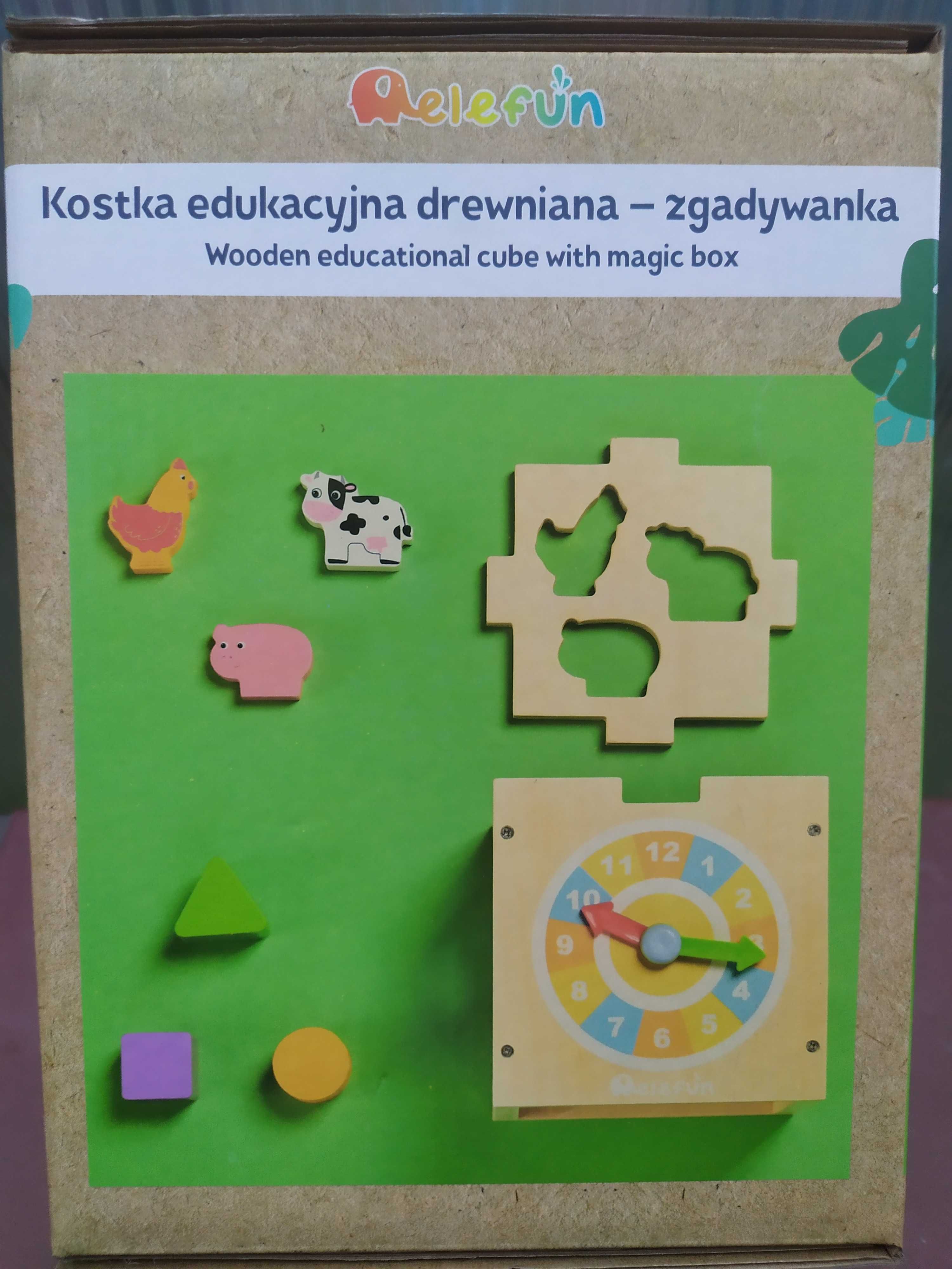 Kostka edukacyjna drewniana zgadywanka sensoryczna Elefun