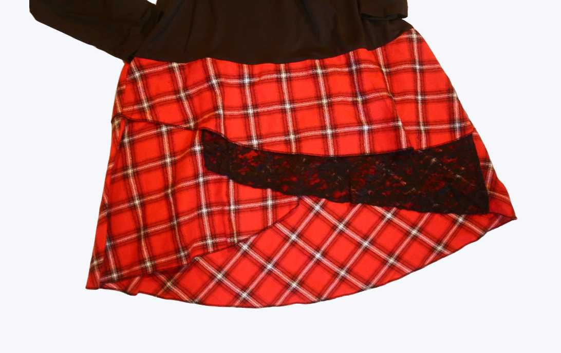 Sukienka czarna w szkocką kratę na święta Wigilia XL