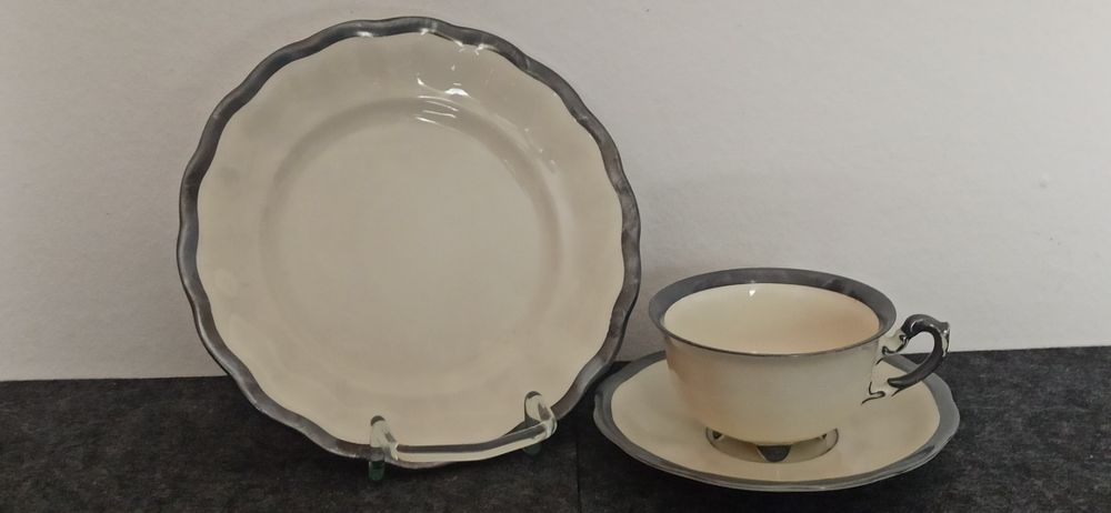 Porcelana Śląska Koenigszelt TRIO Charlotte zdobione Srebrem