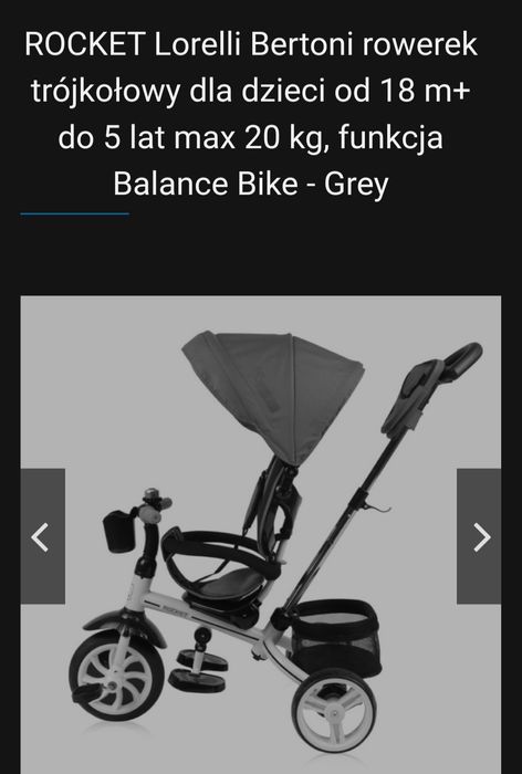 Rowerek trójkołowy, rowerek biegowy, 18m+, Rocket Lorelli Bertoni