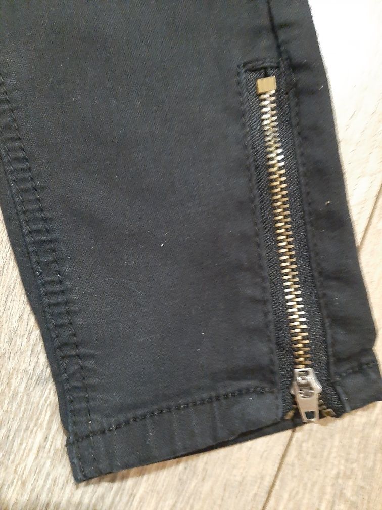 Spodnie czarne damskie jeansowe jeansy rurki zamki xxs xs 32 34