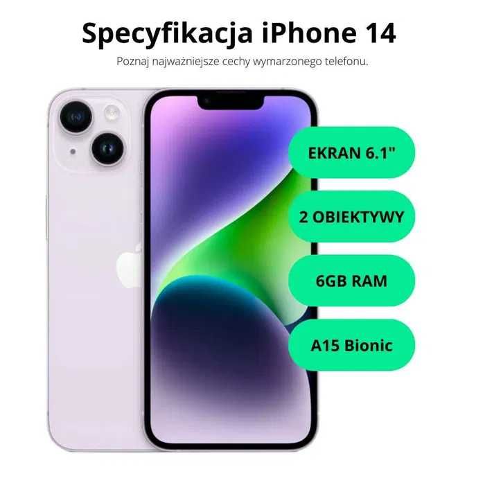 **OKAZJA**iPhone 14 128 GB Midnight eSIM/Gwarancja 24mc/ Raty 0%