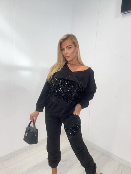 Piękny komplet dres z cekinami logo paparazzi fashion