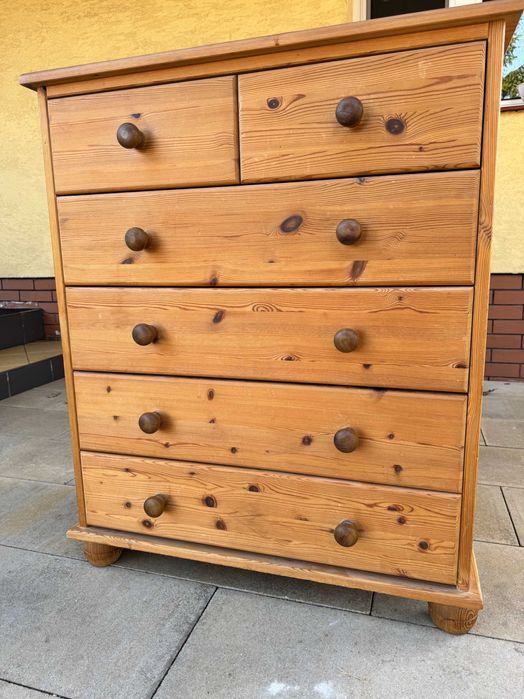 Komoda sosnowa słupek szuflady szafka szafa bieliźniarka regał drewno