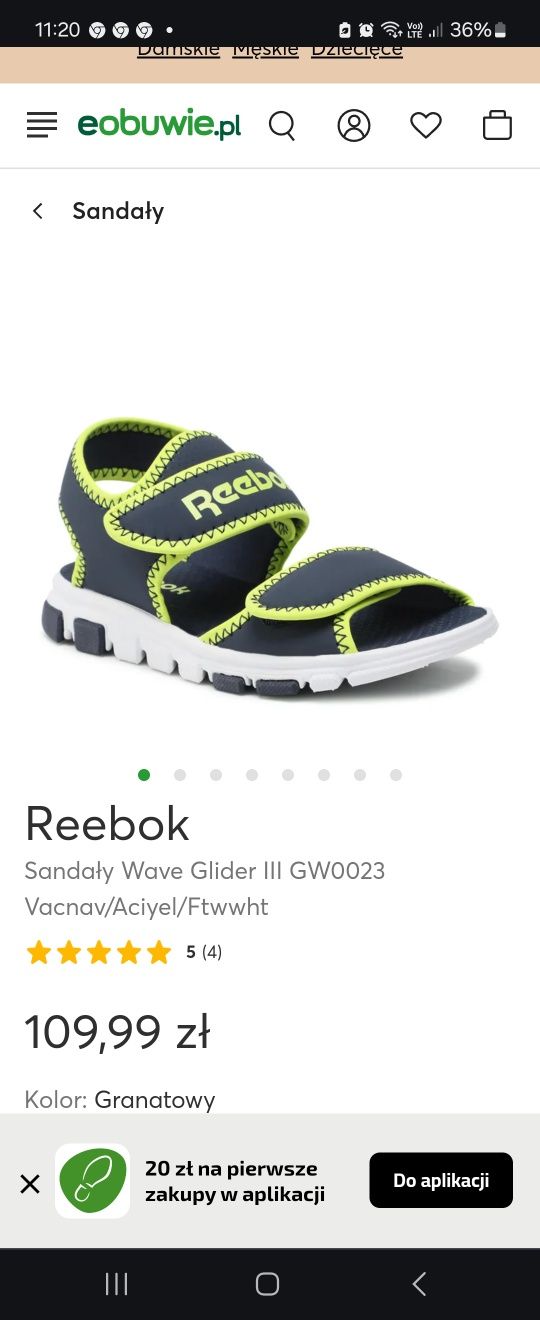 Sandały, buty, klapki dziecięce reebok wkładka 17 cm