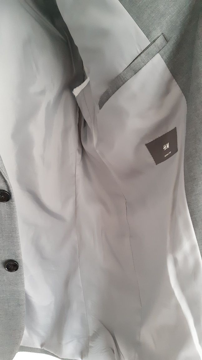 Garnitur męski casual szary H&M, skinny fit L, slim fit M