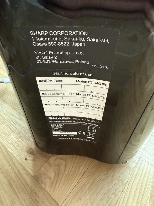 Oczyszczacz powietrza Sharp KC-D40EUB Jonizacja Nawilżanie powietrza