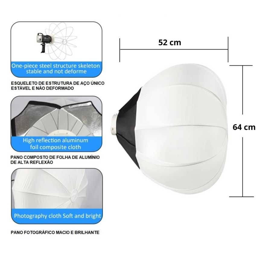 Soft Box Luz de 120W para Fotos e Vídeos com Globo Articulado e Tripé
