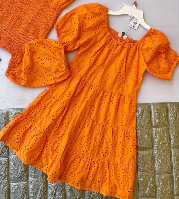 Плаття помаранчева сукня сарафан платье прошва Zara 7-8 128см