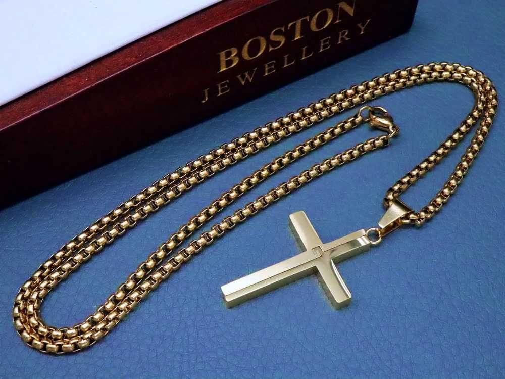 Złoty Łańcuszek Z Krzyżykiem STAL CHIRURGICZNA 316L Boston Jewellery