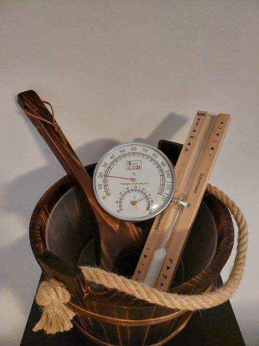 Nowy duży zestaw akcesoriów do sauny wiaderko cebrzyk klepsydra