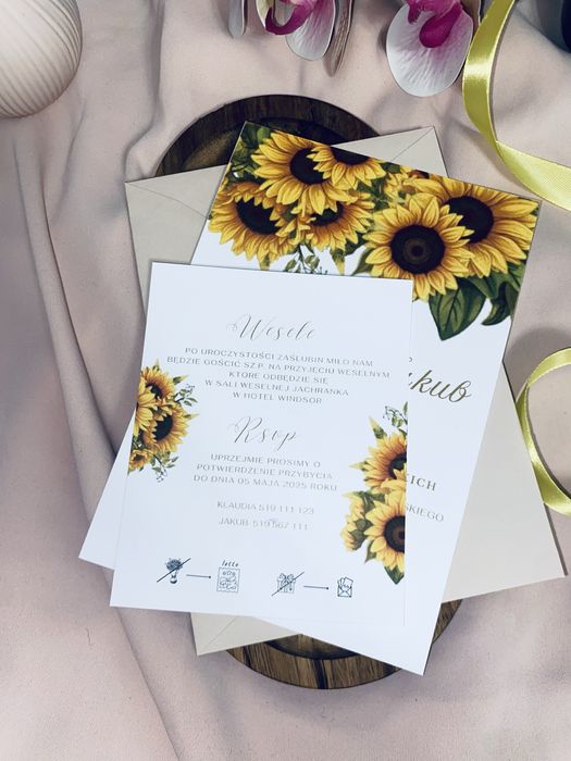 Zaproszenie ślubne ze słonecznikiem
