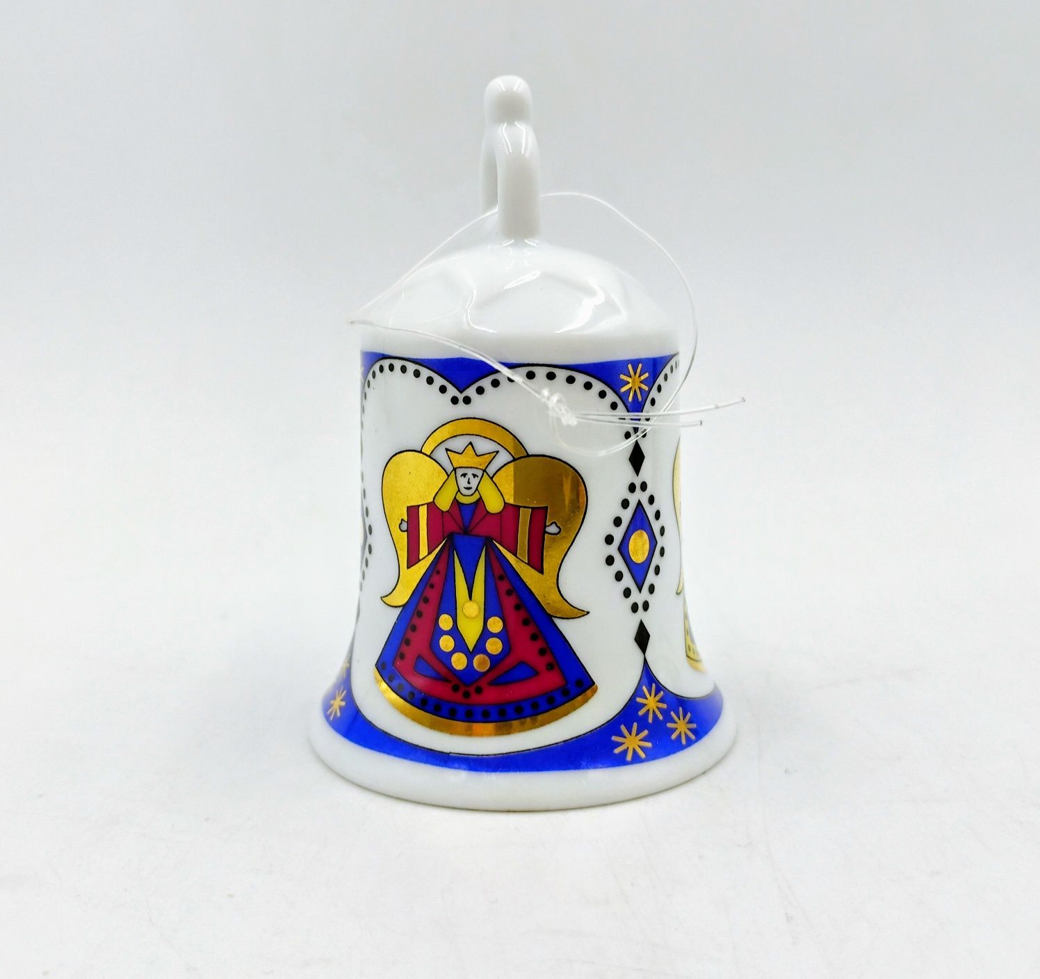 Dzwonek porcelanowy bombka anioł świąteczna porcelana retro złocony