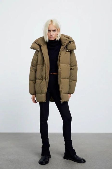 Куртка пуфер хакі Zara xs s
