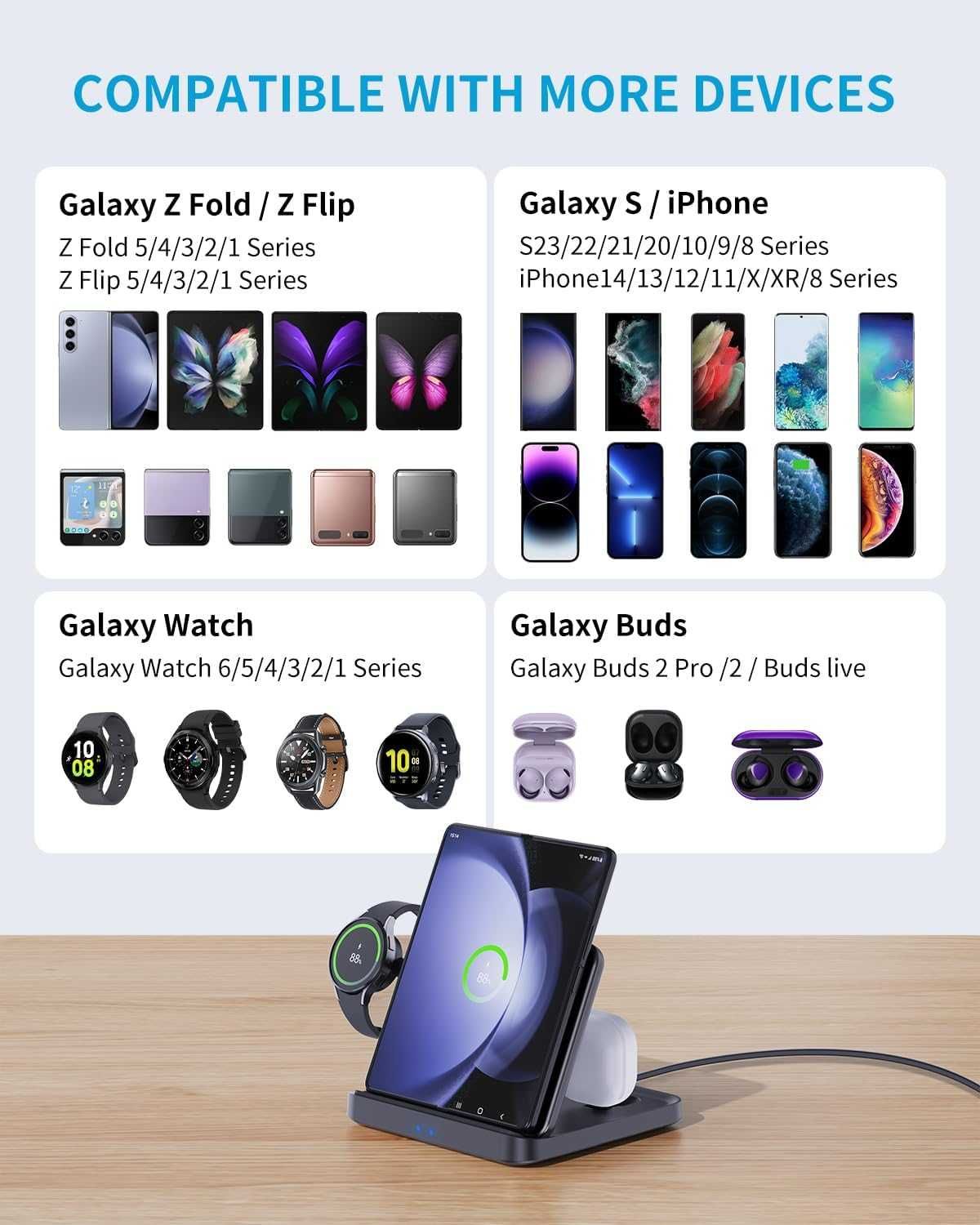 Ładowarka bezprzewodowa 3w1, do Samsung