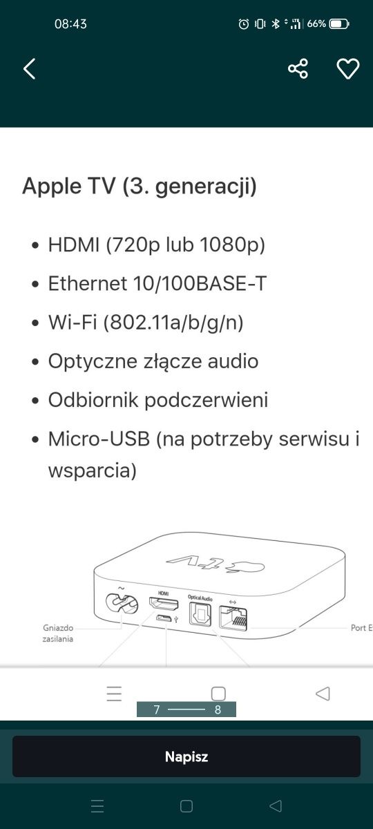 Apple Tv 
3 generacji
Model A1427 
Czarny z pilotem