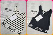 Koszulka damska top Celine Paris czarna biała w paski