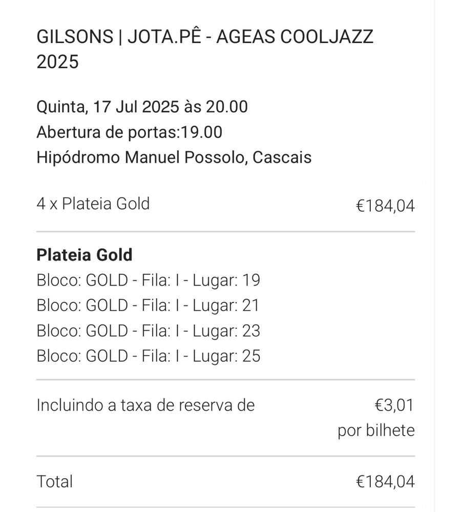 4 bilhetes para GILSONS AGEAS COOLJAZZ