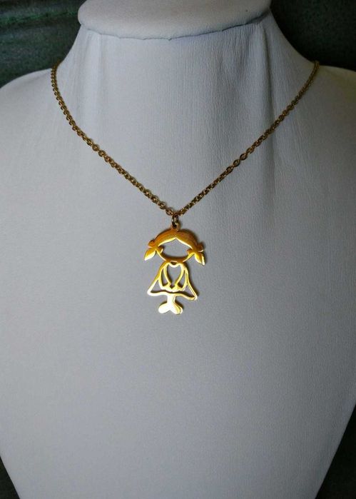 Colar Aço Dourado c/ Menina NOVO