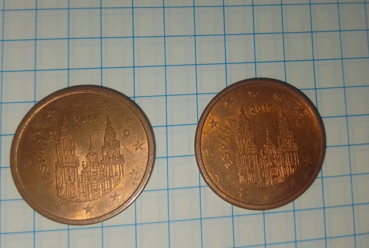 Евро ценит монети 1,2,5,20,50 центов