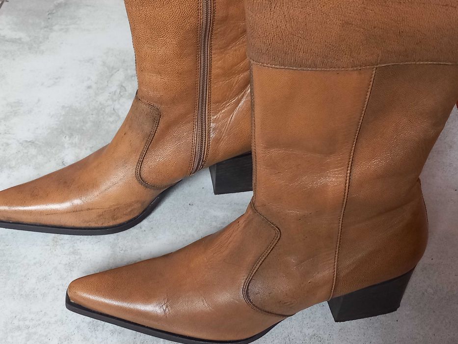 Botki skórzane, 3/4 cholewka, beżowe -cieniowane, rozm. 40, sprzedam